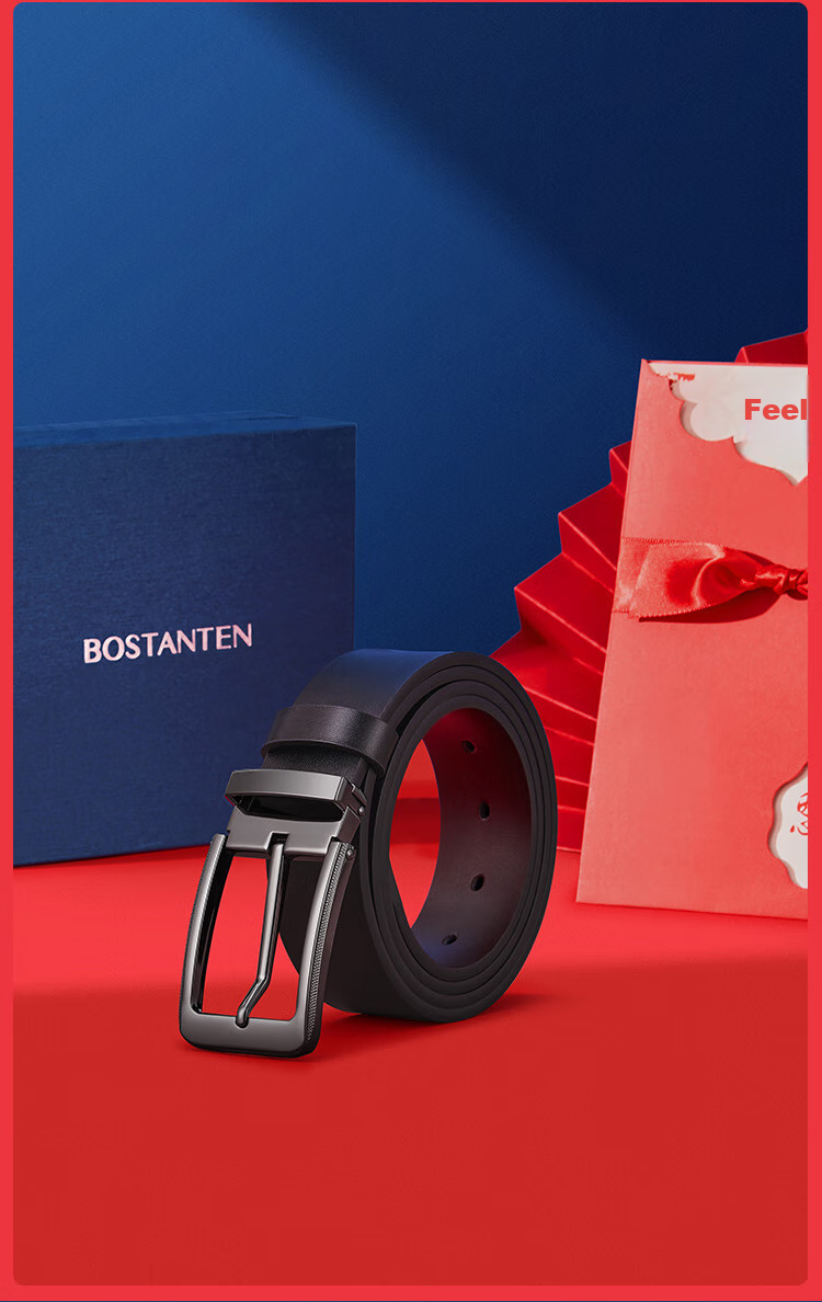 BOSTANTEN Men's Leather Belt with Pin Buckle, Waist Belt for Father, Husband Or Boyfriend, Formal Trouser Belt, Birthday Gift, Reversible 10