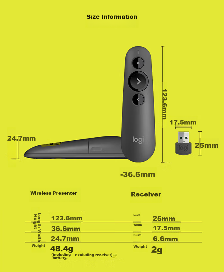 Logitech R500 Enterprise-Grade Upgraded Version R500S Laser Pointer PPT Presenter, Compatible with Enterprise Office, Mac, iOS (Random Delivery), Black 13
