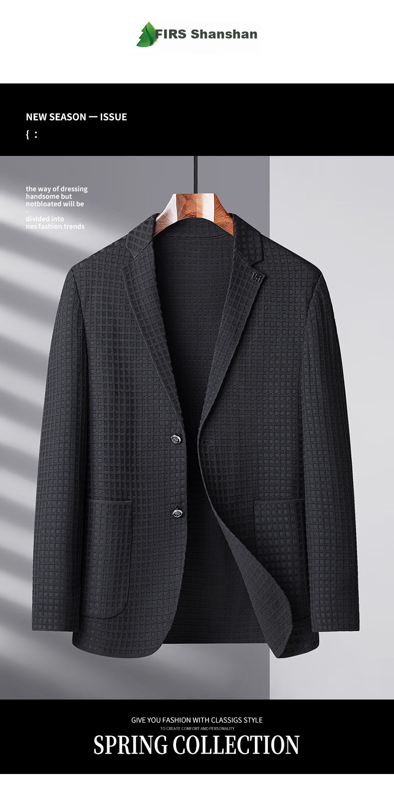 FIRS Suit Jacket for Men, Spring And Autumn Style, Middle-Aged Young Luxury High-End Business Casual Coat Blazer, Black, Size 175 1