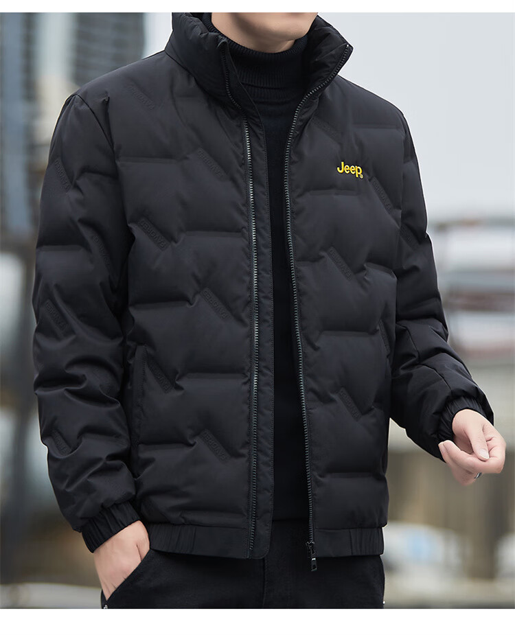 JEEP Men's down Jacket, Winter Short Casual Stand-Collar Coat, Trendy Warm Clothing for Men, Black, XL 6