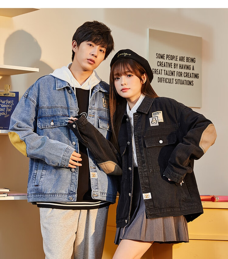 TonLion 2023 Couple's Denim Casual Lapel Jacket, Black (Unisex), Size M 12