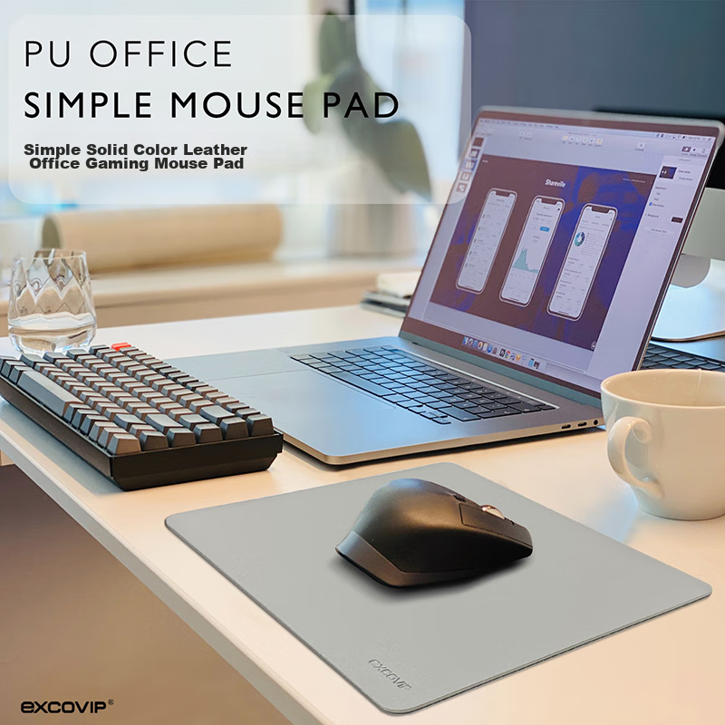 EXCO Double-Sided Cork Mouse Pad, Small Size, Waterproof Leather Office Pure Color Mat, Computer Writing Desk Pad, Gaming Leather Non-Slip Gray 9749 4