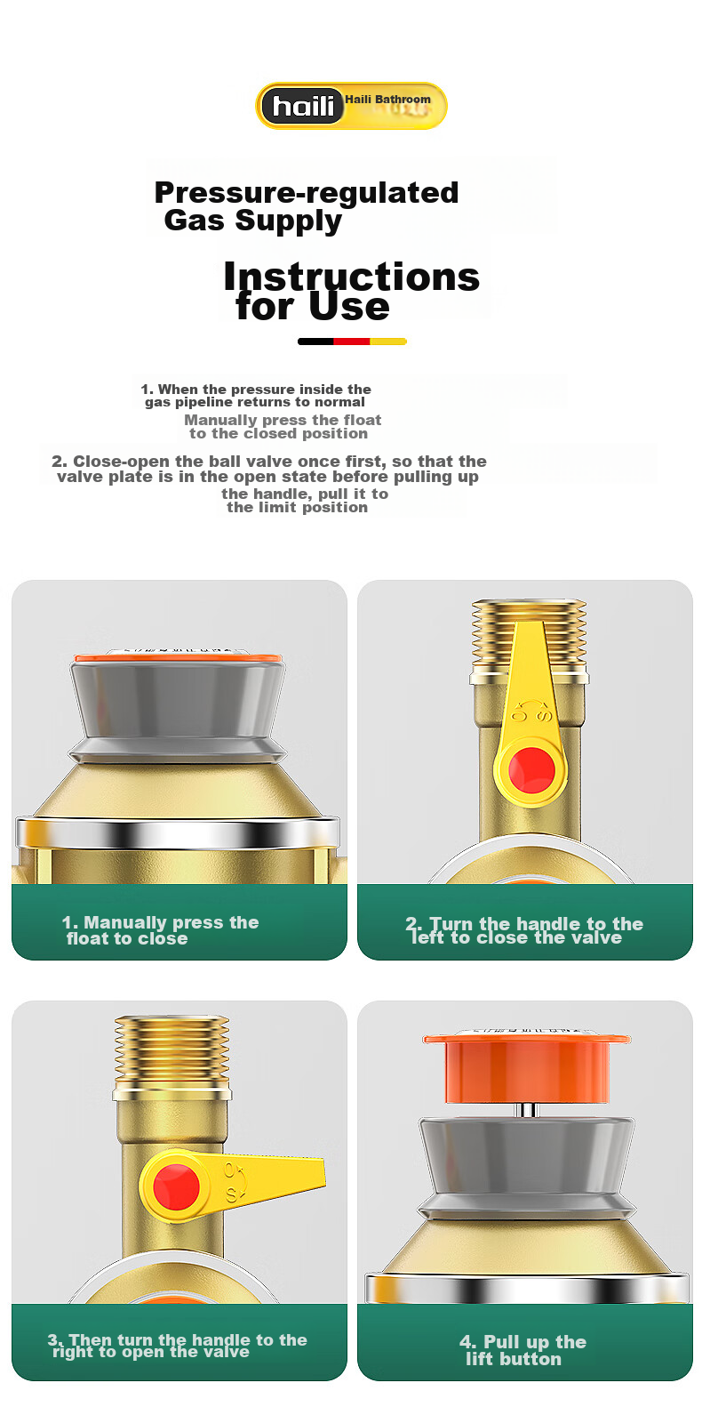 Haili 0.9 Gas Self-Closing Valve, Natural Gas Household Stove, Automatic Gas Leak Shut-Off, Thickened Copper Gas Safety Valve RT 17