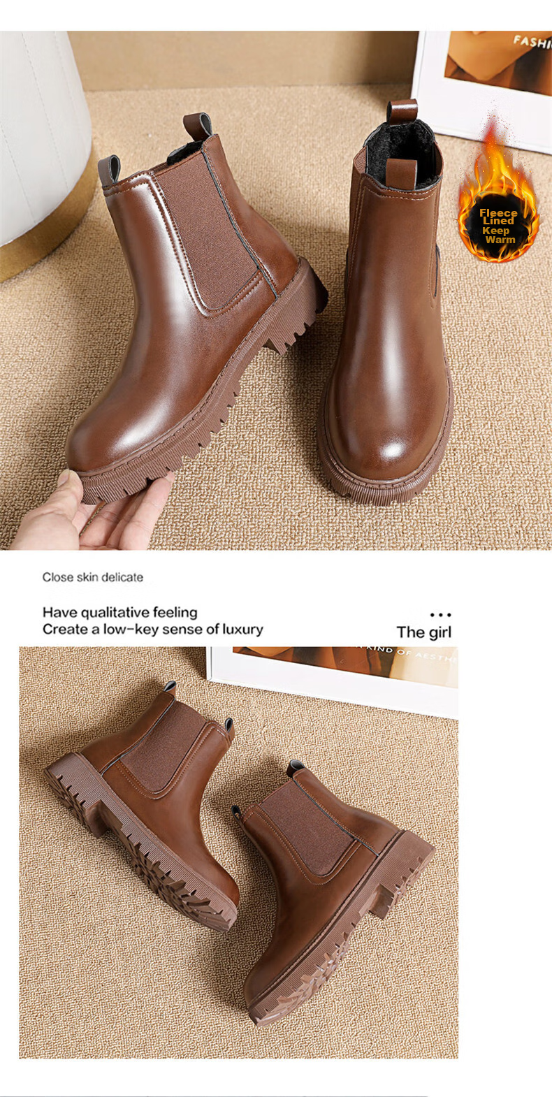 CARTELO Women's Martin Boots, Autumn And Winter Short Boots, Thick-Soled British Style Chelsea Boots for Women, 1409 Brown, Size 37 20
