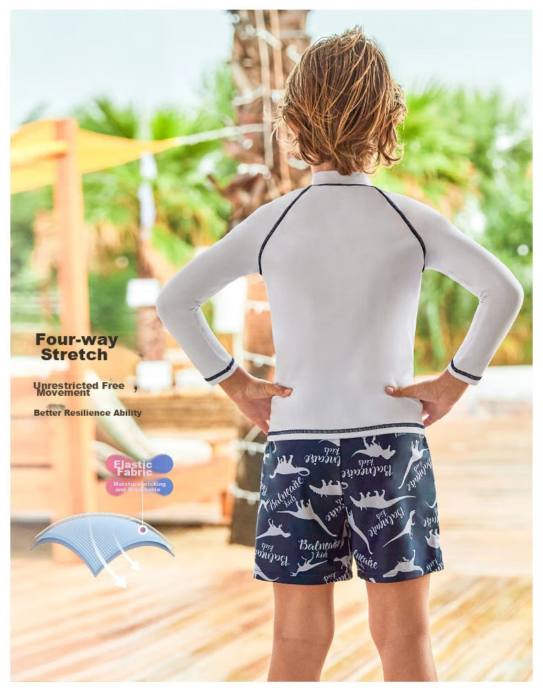 BALNEAIRE Little Dinosaur Series Two-Piece Swimsuit for Boys, Small Stand-Up Collar Design, Fashionable Skin-Friendly Children's Swimwear for Beach, Size 100 4