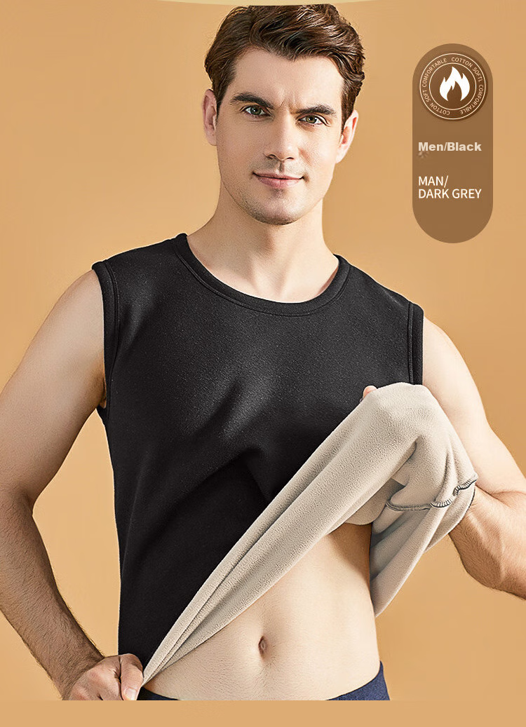 LangSha Thermal Vest for Men, Autumn And Winter, Lambswool Fleece-Lined, Thickened, Slim-Fit, Inner Wear, Cold-Proof, Autumn And Winter Base Layer for Me 19