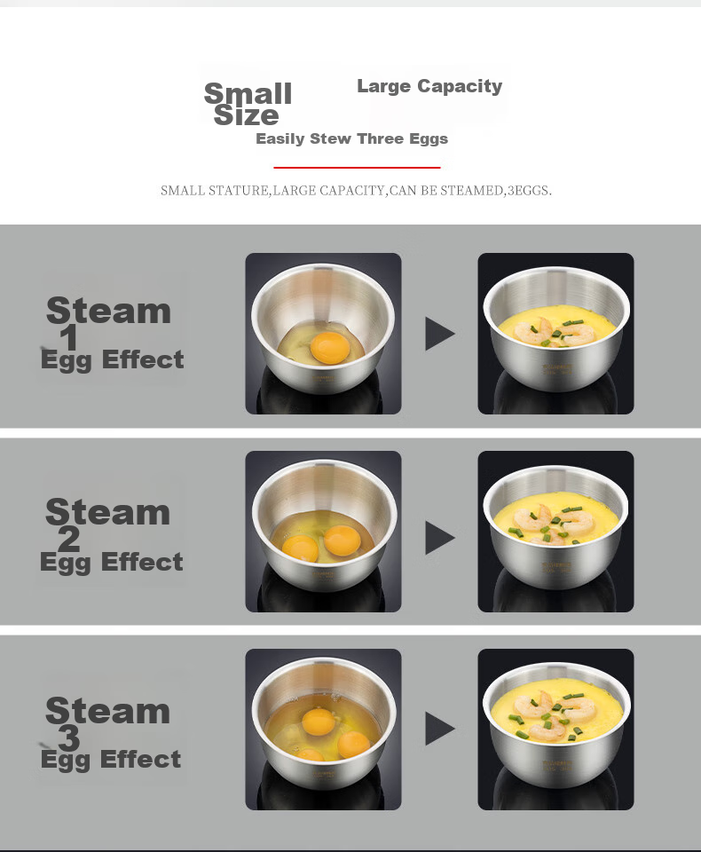 Newair Steamed Egg Bowl, 304 Stainless Steel Water Steaming Bowl for Egg Custard, with Lid, for Home Use, Baby Food Steamer, Baby Cooking Utensil 7