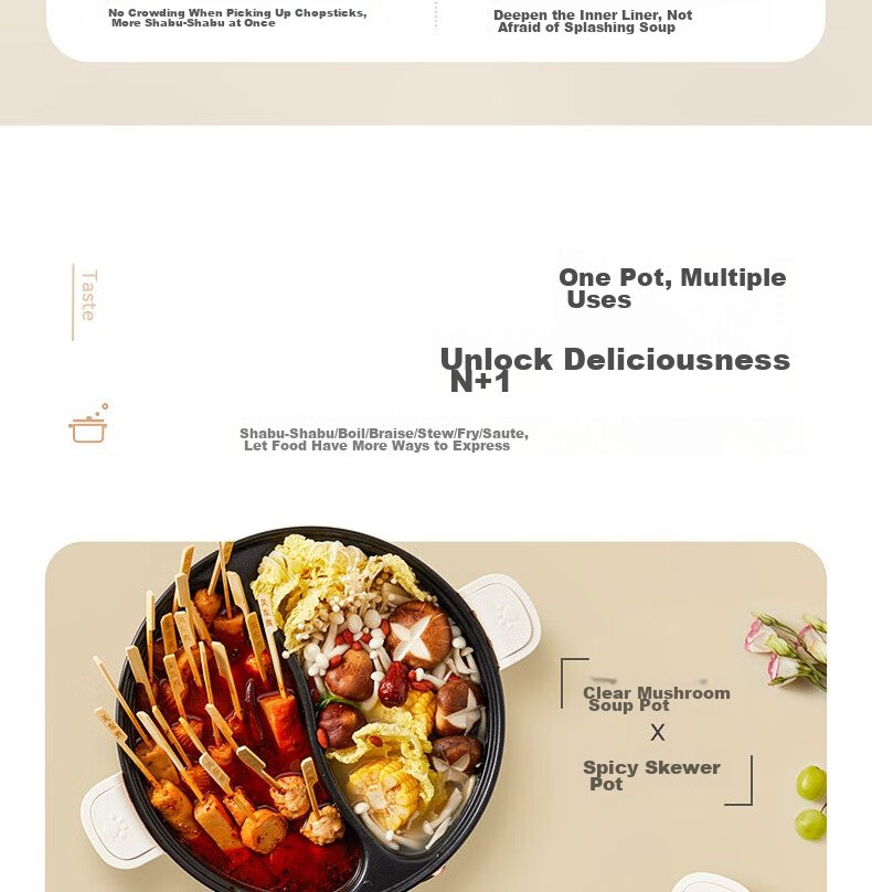Modong [Douyin Popular Trend] Dual-Sided Electric Hot Pot Heating Pot for Home Multi-Purpose Cooking, 6L Non-Stick Pot with Independent Temperature Control for Each Side MD-HGE06 12