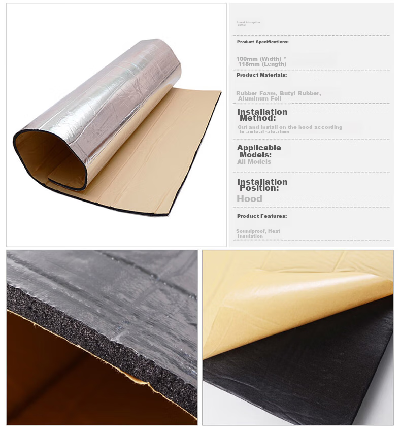 Xiangdaxia Car Soundproofing Cotton, Engine Hood Sound Insulation Material, Heat Insulating Cotton, High-Temperature Resistant Butyl Rubber, Three-In Engine Vibration Reduction Plate 6
