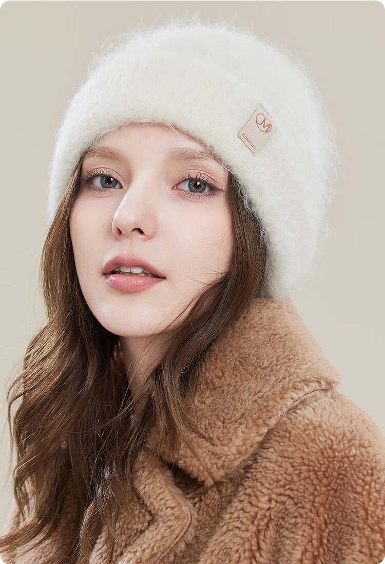 JIUMU Alpaca Wool Warm Knit Hat, Autumn And Winter Knitted Cap, Cold Hat, Winter Hat, Outdoor Ear Protection Hat for Women in Cold Weather 12