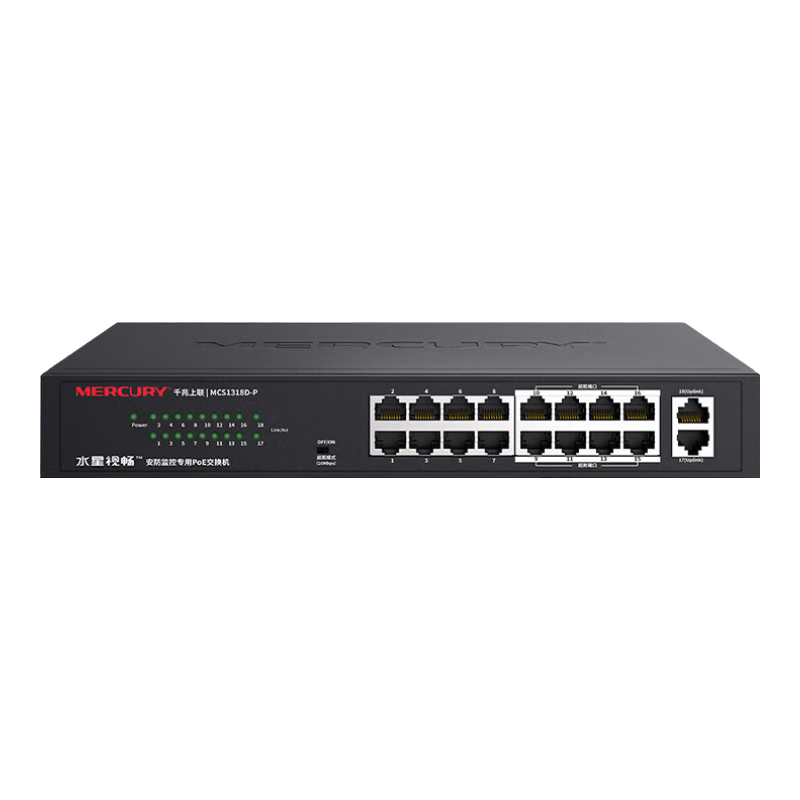 MERCURY 16-Port 100Mbps PoE + 2 Gigabit Uplink Switch, Home And Business Surveillance Network Hub Splitter MCS1318D-P