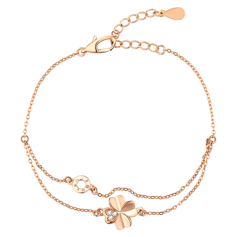Grace Girl Four-Leaf Clover Bracelet for Women with Rose Gold Beads Jewelry, Practical Anniversary Birthday Gift for Girlfriend Or Wife