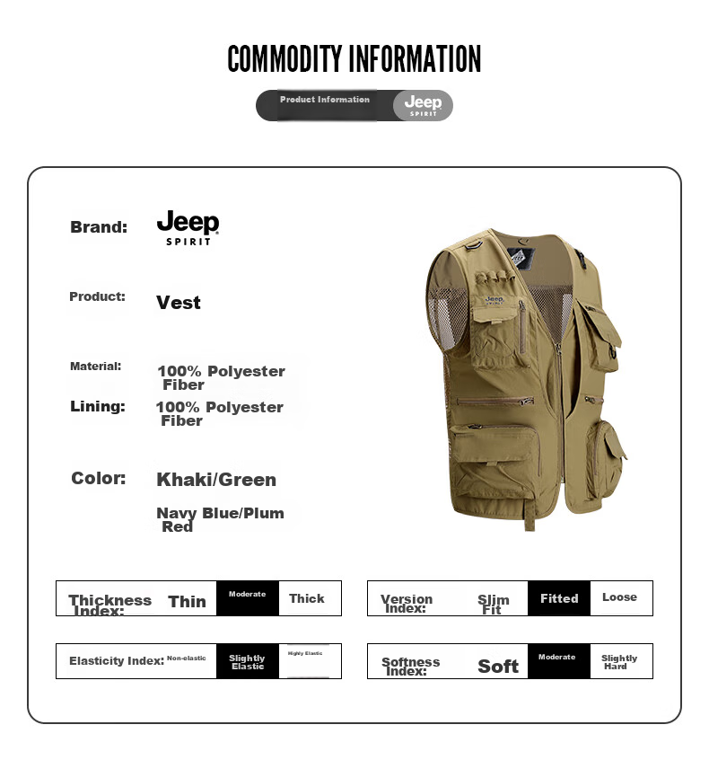 JEEP SPIRIT Men's Vest, Spring And Autumn Outdoor Fishing Multi-Pocket Sleeveless Jacket, Military Green, 2XL 5