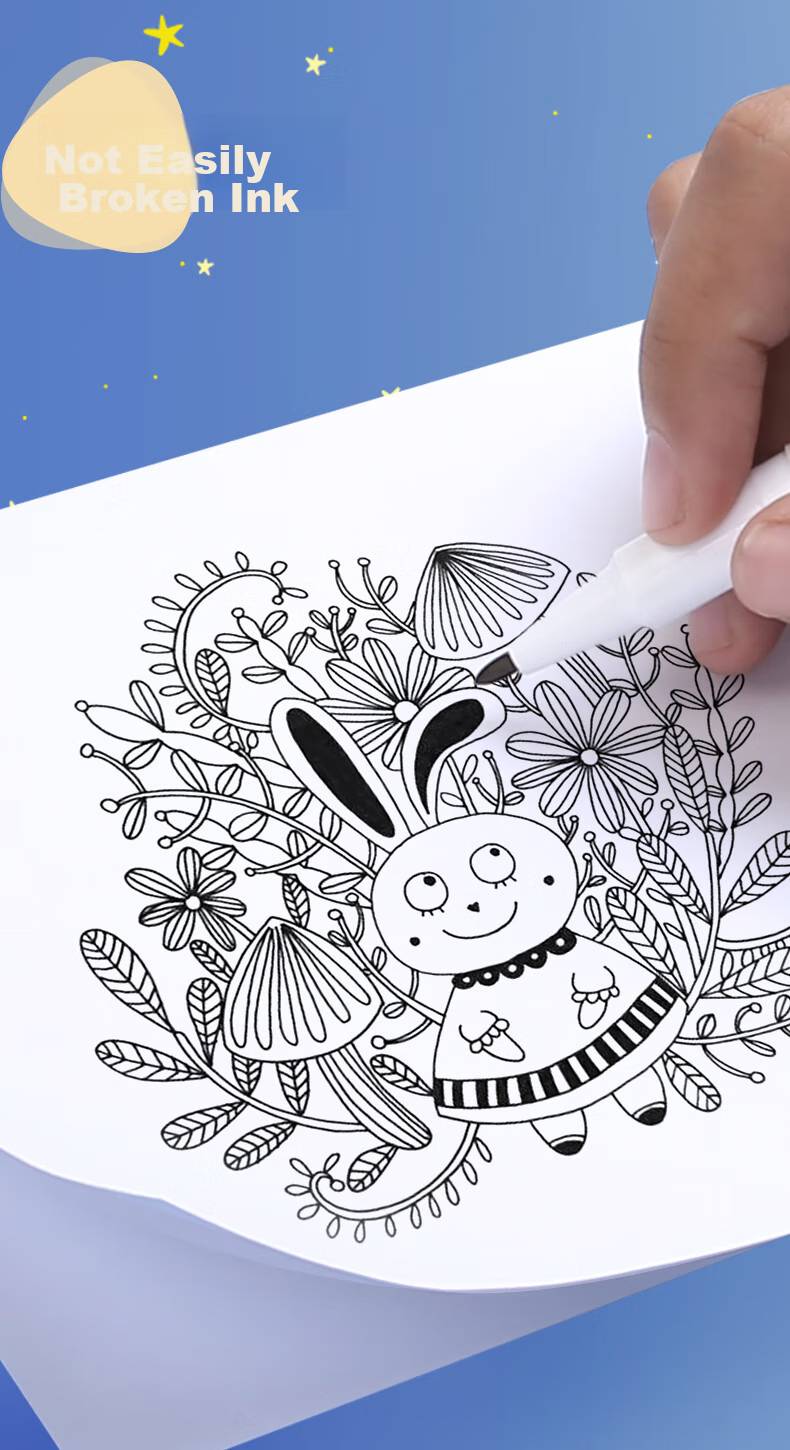 Disney Dual-Tip Fine Line Markers, Black, Oil-Based, for Art And Signing, Suitable for Children And Students, 10 Pcs/box Drawing Pens 9