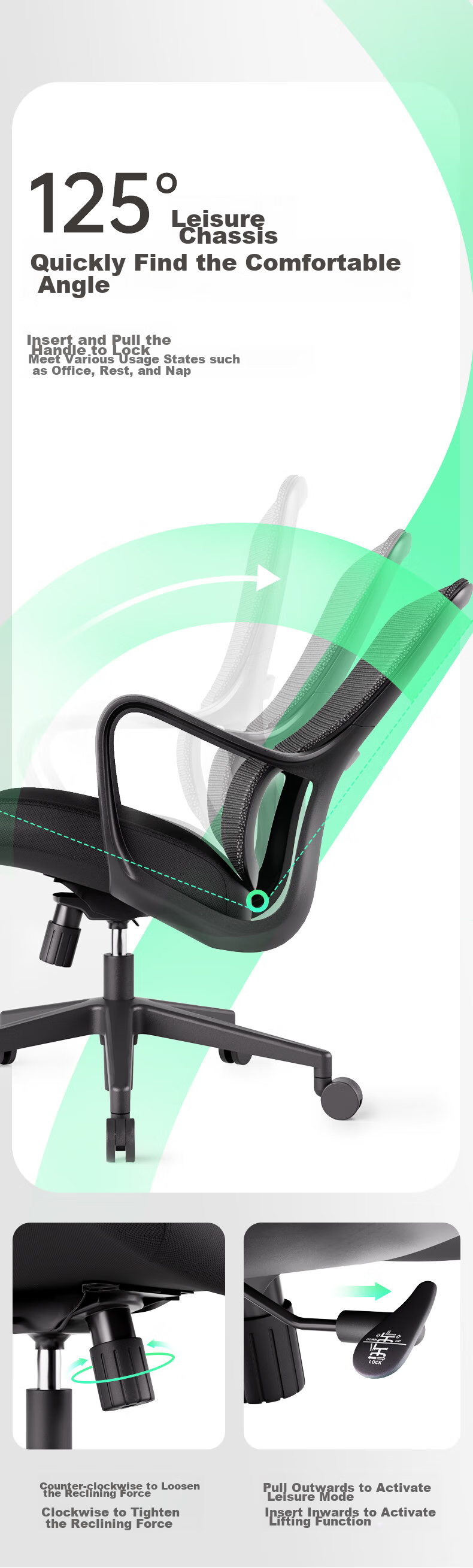 Deli KF229 Ergonomic Chair, Dual Back Structure Office Chair Computer Chair, Comfortable Long-Sitting Gaming Chair, Black 5