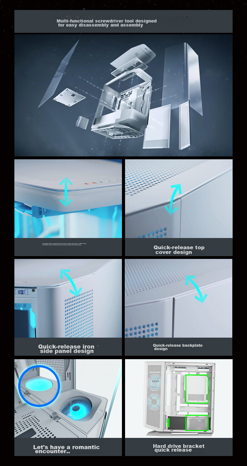 COUGAR FV270 White Gaming PC Case, Supports 360mm Water Cooling, Rotating Desk/ATX Motherboard/Four-Sided Quick Release/270° Panoramic View 11