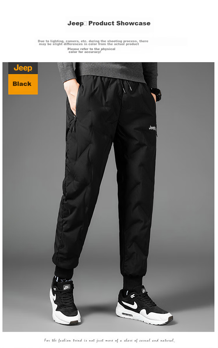 JEEP Men's down Pants for Winter, Fleece-Lined Thick Warm Joggers Casual Trousers, Black, Size M 15