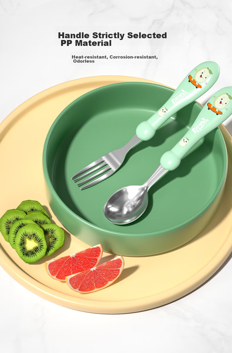 COOKSS Children's Spoon Set, Baby Training Feeding Utensils, 316 Stainless Steel, for Ages 2-8, Infant Supplementary Food Spoons, Tableware, Green + Box 6