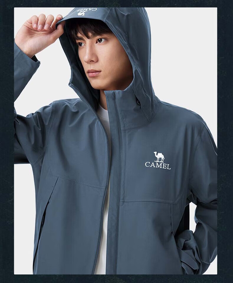 CAMEL Single-Layer Hard Shell Waterproof Jacket for Men And Women, A14BAEO189, Daishan Blue, XXXL 22