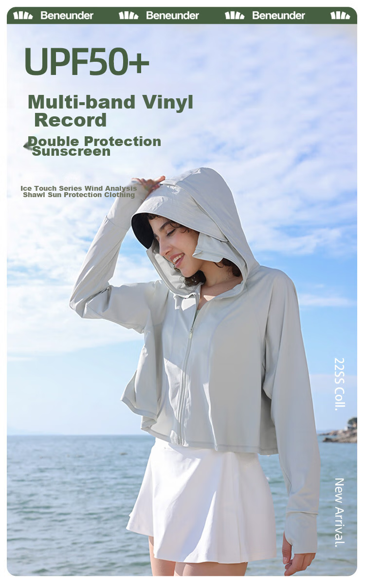 Beneunder Women's Sunscreen Jacket UV Protection Quick-Dry Loose Fit Stand Collar Casual Outdoor AL002 Ink Gray XL 1