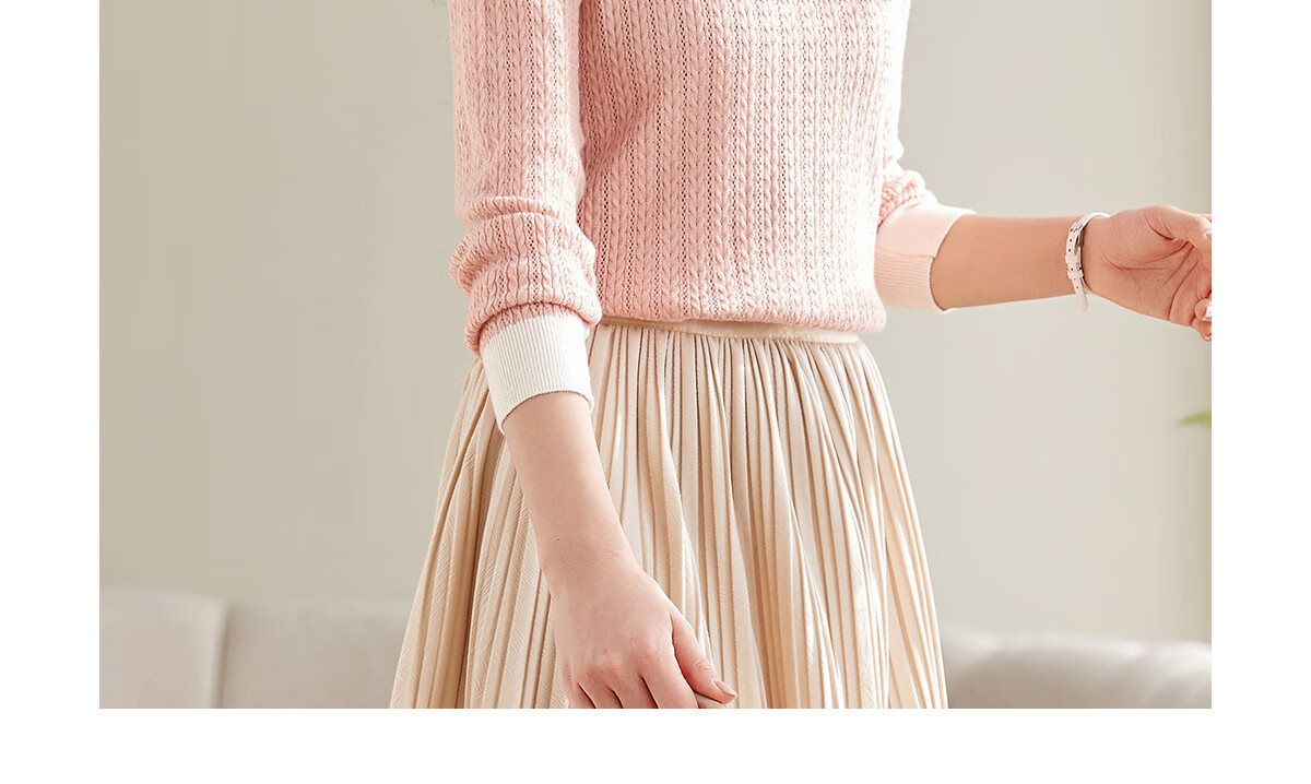 She Enjoy Women's Knitwear Round Neck Thin Sweater Lightweight Knit Top Spring Autumn Versatile Color-Block Collar T53Z155 17
