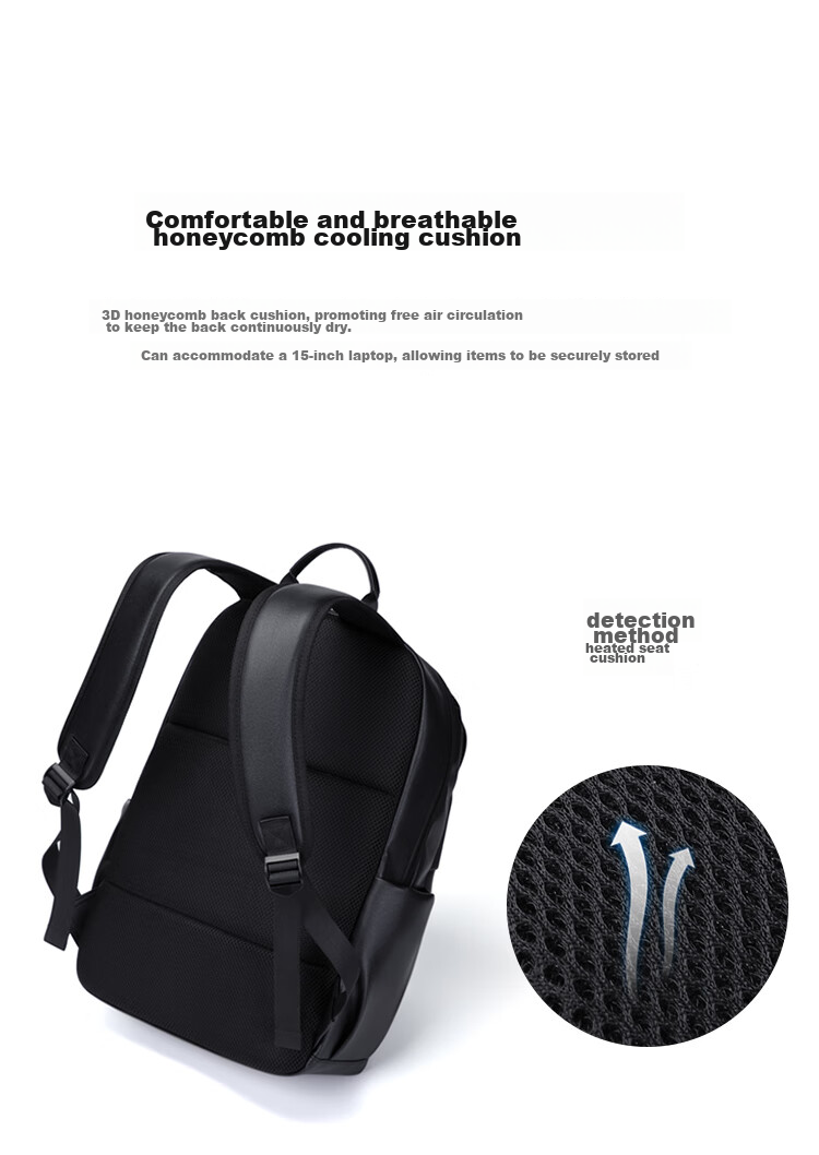 GOLF Backpack for Men, Large Capacity, Korean Style Student Schoolbag, 15-Inch Laptop Bag, Travel Bag, Black 8