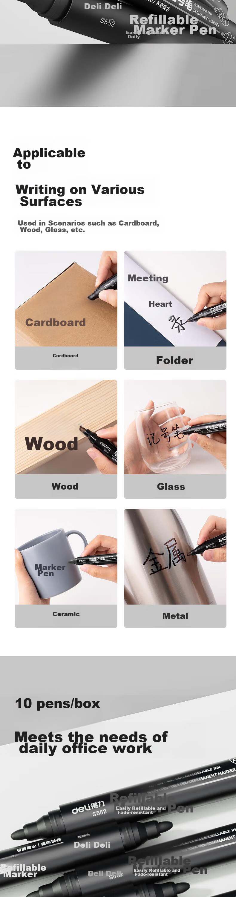 Deli Black Thick-Tip Marker Pen, Oil-Based Large Tip Pen for Logistics, 10 Pens/box, S552 3