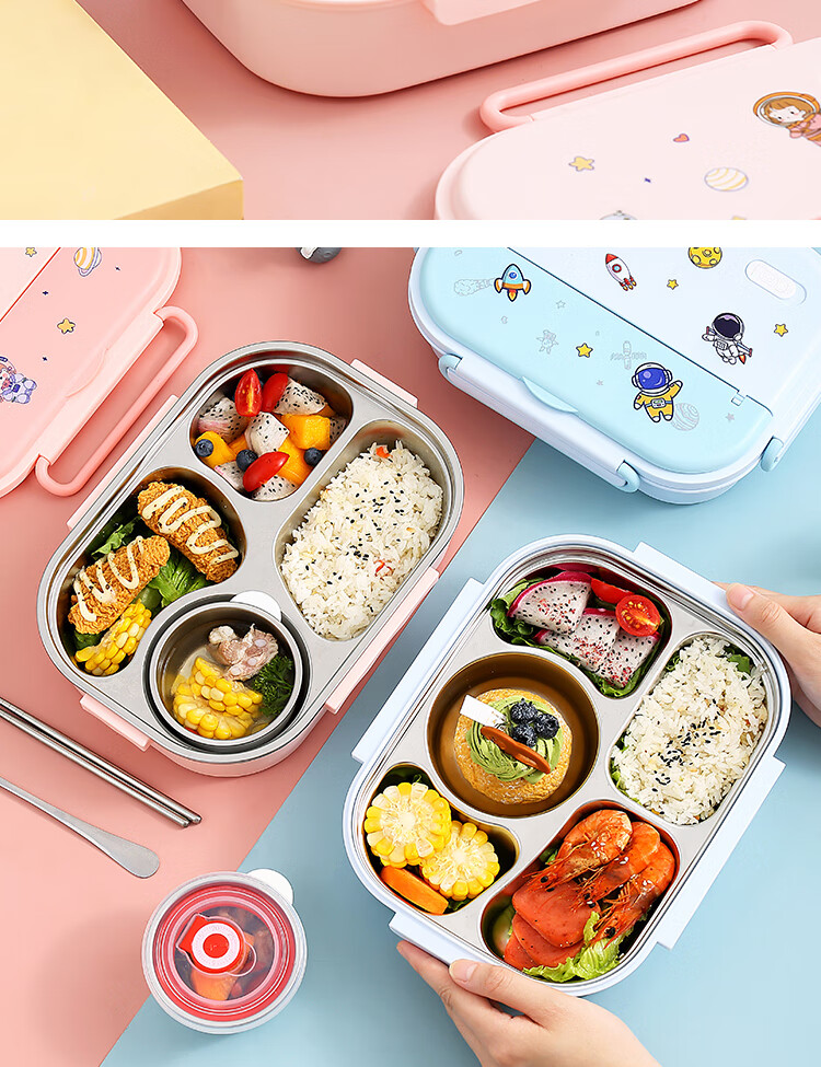 Dipuer Insulated Lunch Box, Student 316 Stainless Steel Lunch Box, Children's Special Large Capacity Compartmented Meal Box, 1550ML 5