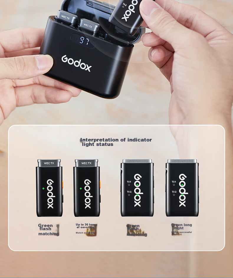 Godox WES1 Wireless Lavalier Microphone with Lightning Connector, Small Bee Audio Recorder, Outdoor Noise Reduction, Interview Recording, TikTok Live Streaming Equipment Microphone 16