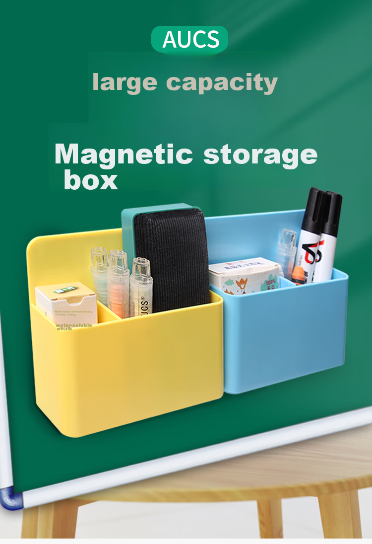 AUCS Magnetic Pen Holder Storage Box, Magnetic Whiteboard Blackboard Eraser Greenboard Pencil Case Chalk Box Whiteboard Eraser Pen Rack Storage Shelf for Kitchen Office Home Use Magnet, Yellow/large 1