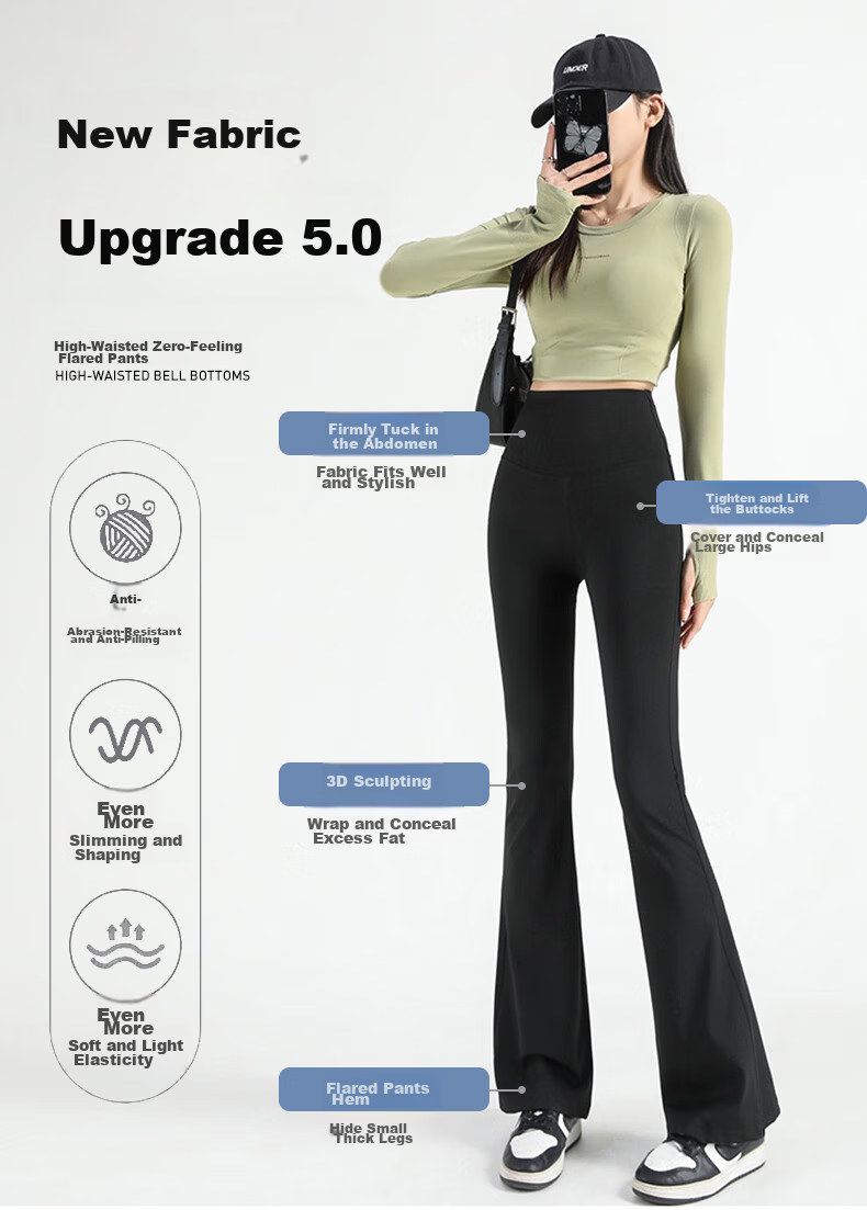 FitonTon Micro-Flared Shark Leggings for Women, High-Waisted Yoga Pants with Tummy Control And Butt-Lifting Effect, Suitable for Autumn And Winter Wear, Black, Size L 1
