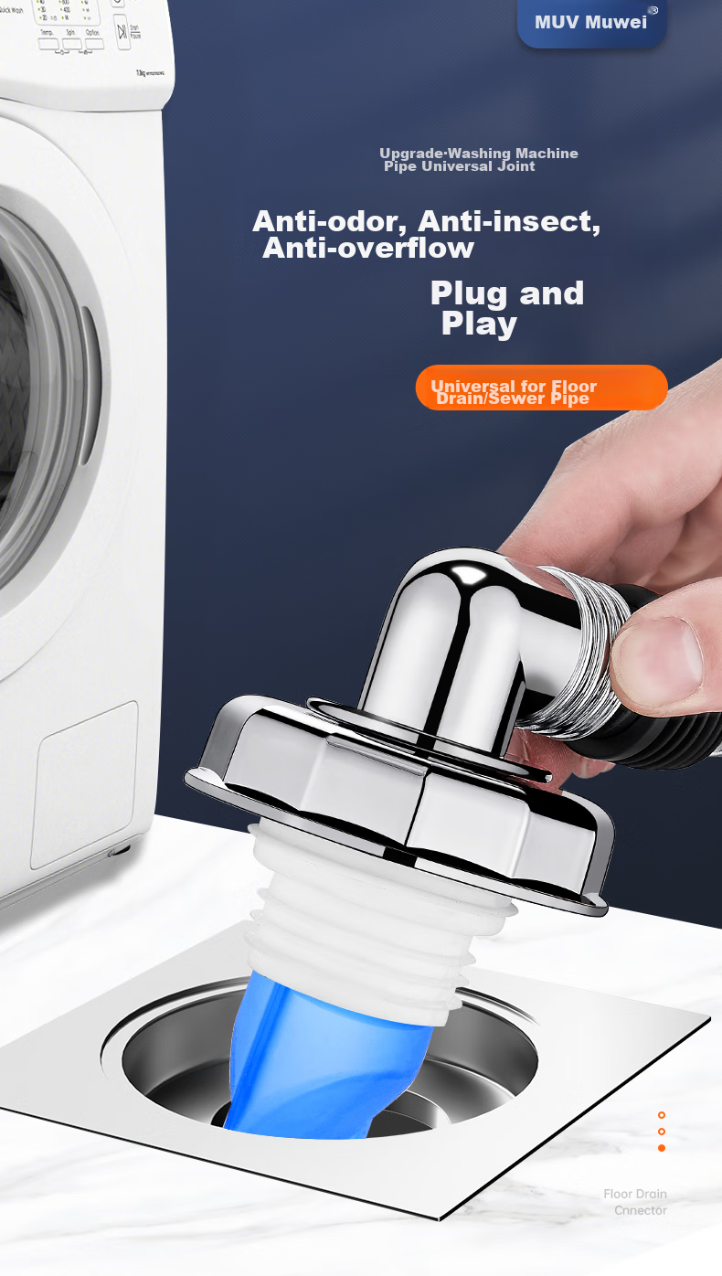 Muvi Washing Machine Drain Connector, Anti-Odor Tee Joint, Two-In Sink Drainage Pipe, Overflow Prevention Special Device 1