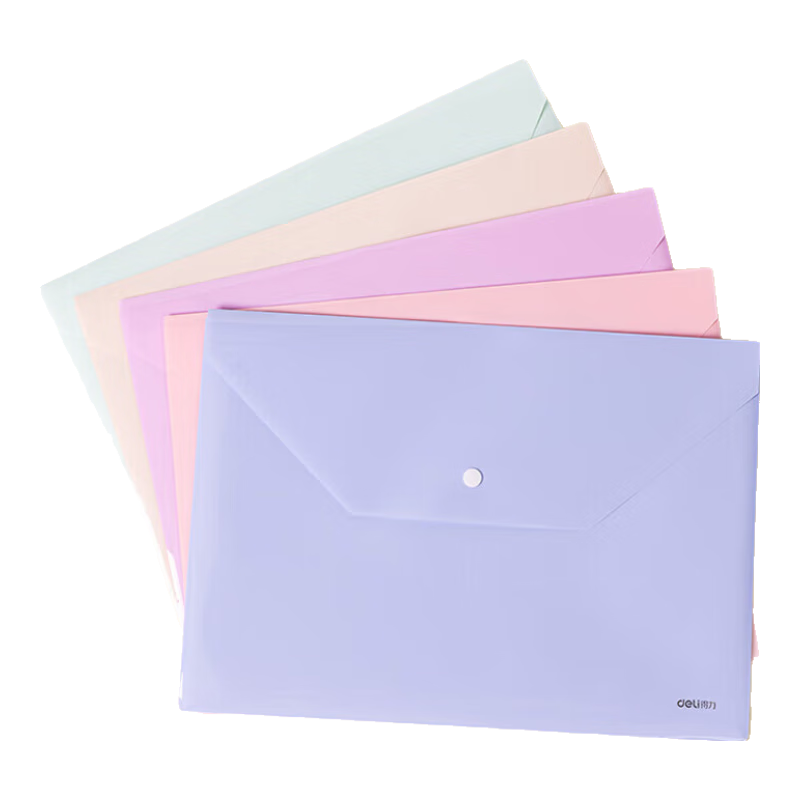 Deli 5 A4 Transparent File Folders for Students' Desktops, Exam Paper Storage, Subject Classification, Macaron Waterproof Document Folders, Elementary to High School Study And Office Supplies PP301-5