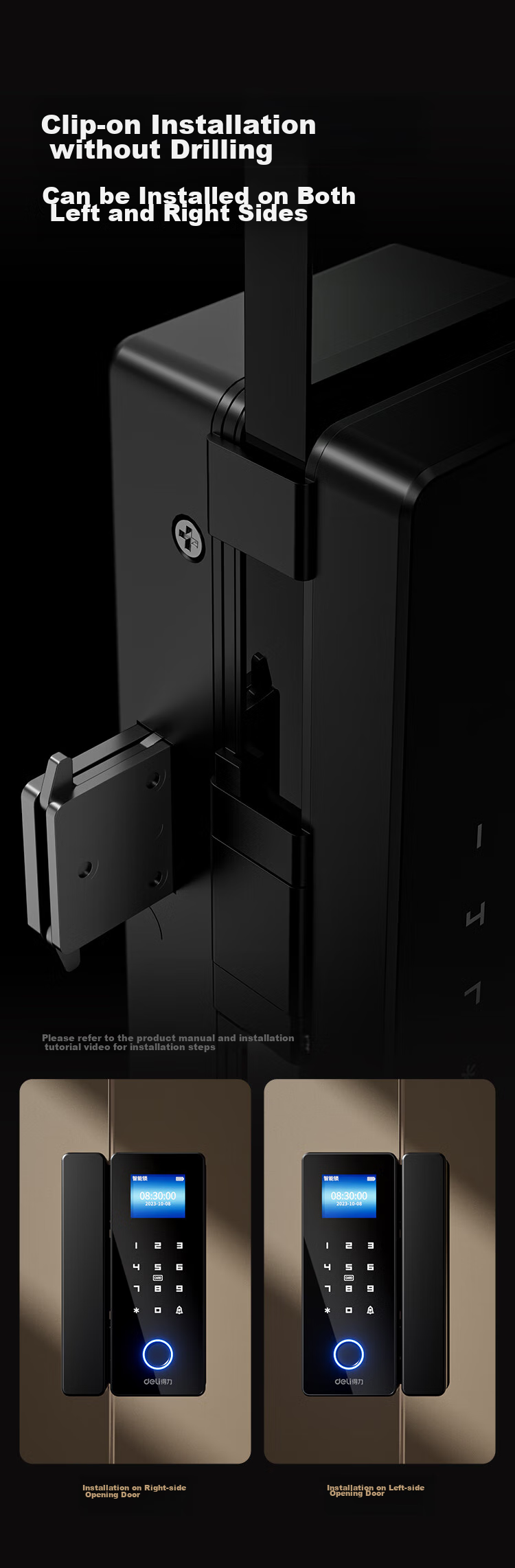 Deli Glass Door Lock, Smart Door Lock with Password, Office Fingerprint Lock, Intelligent Lock, Access Control Lock, Attendance Lock, Mini-Program Management AL100 (Frameless Glass Doors) 11