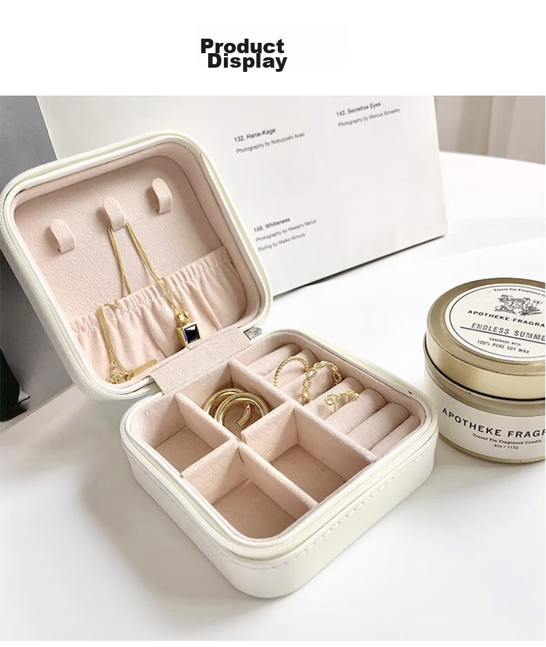 Jinghuisichuang Jewelry Storage Box, Portable Earring Hoop Necklace Ring Jewelry Organizer, PU Leather White 12