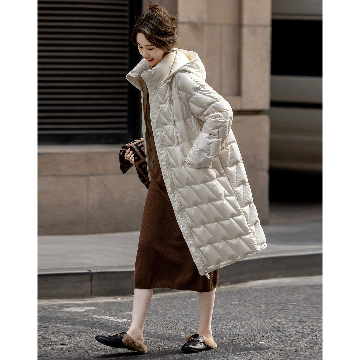 Dme [Yingfengsuixue] Winter 400T Spring Yafang Geometric Pressure-Laminated 90% Duck Down Hooded Warm down Jacket for Wome