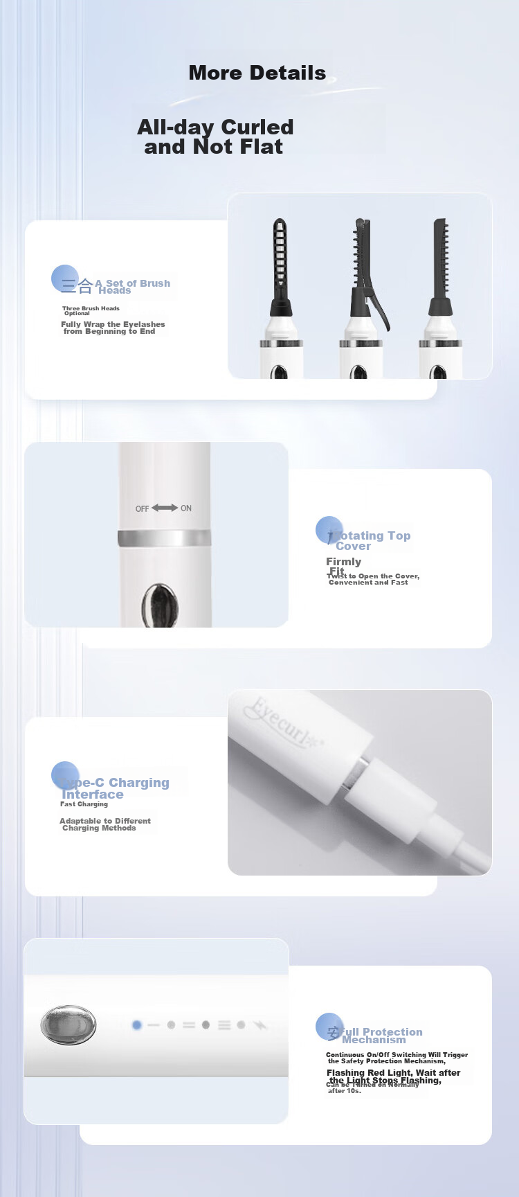 Eyecurl Small Steel Tube Electric Eyelash Curler, White, Electric Lash Curler, Long-Lasting Shaping Tool for Beginners 7