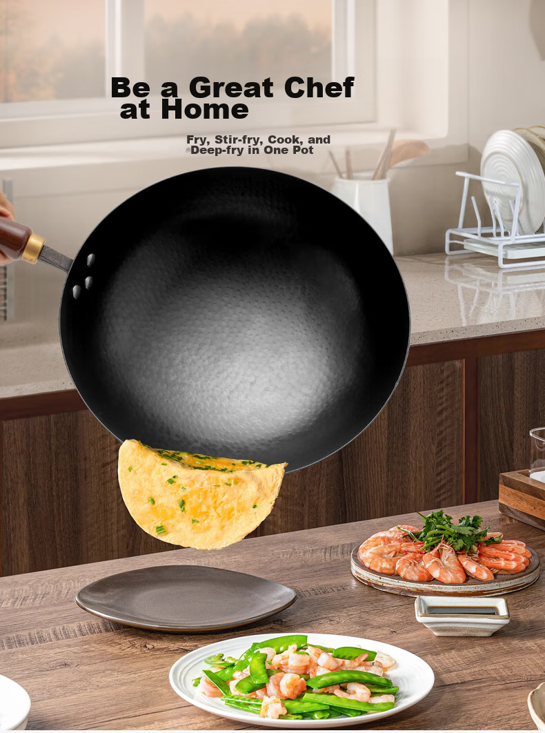 Jitiechui Iron Wok, Stir-Fry Pan, Non-Stick Pan, Hand-Forged, No Coating, Traditional Cast Iron Pan, Suitable for Gas Stove, 32cm 3