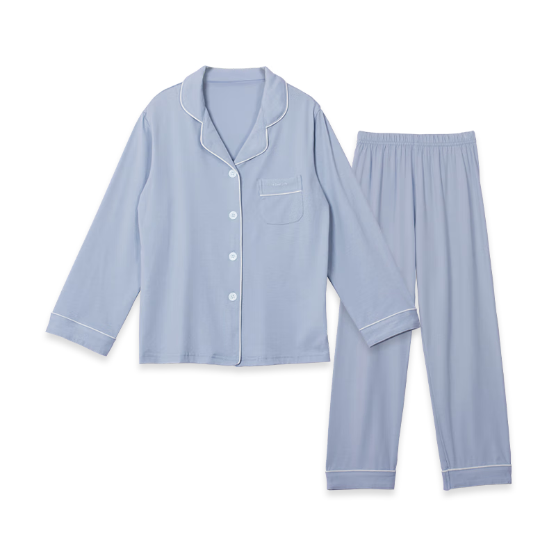 Hodo Children's Pajamas, Boys And Girls Spring And Autumn Long-Sleeve Thin Modal Cotton Home Wear Set J3173 Ailis Blue 140