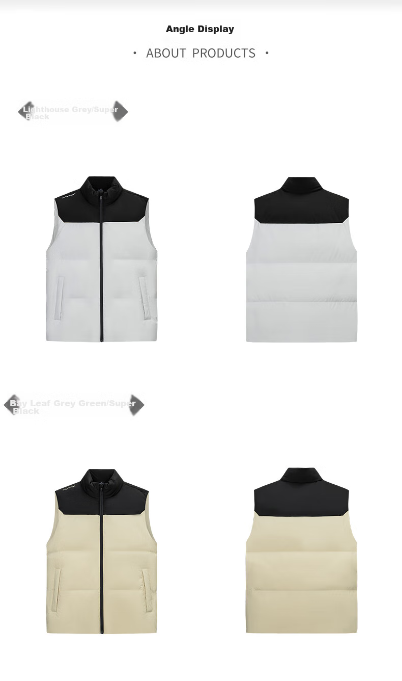 361° Men's Down Vest Autumn Winter New Waterproof Warm Sports Casual Running Stand Collar Jacket 652544401-4 34