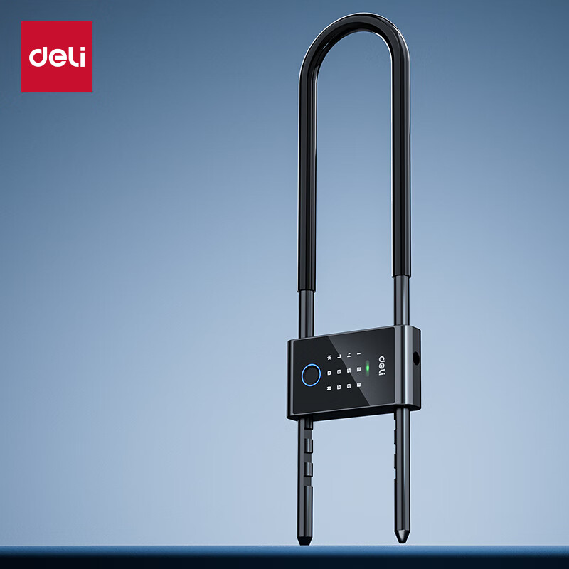 Deli Glass Door Lock, Smart Fingerprint U-Shaped Lock for Double Doors, U-Shaped Password Lock, Shop And Store Glass Door Lock, Motorcycle Lock, Rust-Resistant, Cut-Resistant And Pry-Resistant U-Shaped Lock AL184