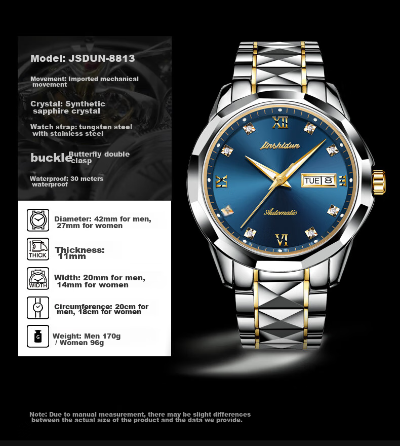 JIN SHI DUN Swiss Certified Authentic Men's Watch 26 New Automatic Mechanical Top Ten Famous Watches Birthday Gift for Husband 14