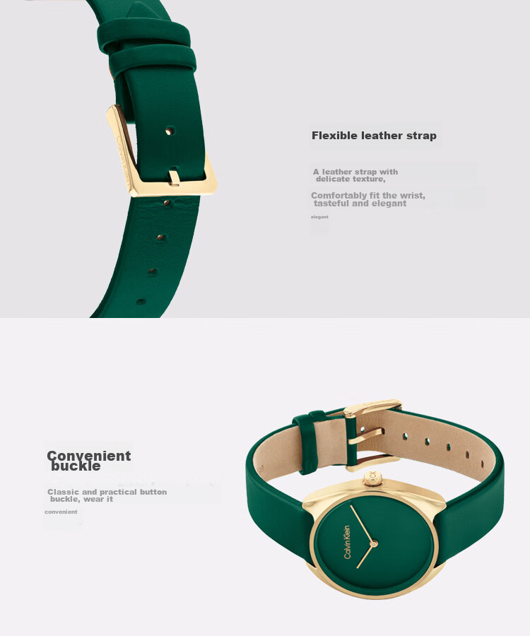 Calvin Klein CK Watch Pure Style Retro Small Green Dial Strap Women's Wristwatch, Goddess Day New Year Gift 25200273 5