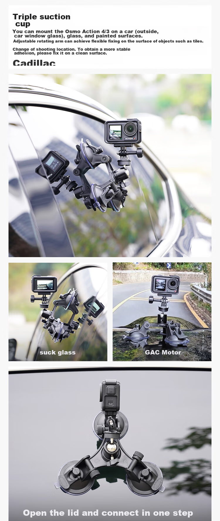 MAXCAM/Maisikamu, Suitable for DJI Osmo Action 6/5/4/3 Pro Action Cameras, Car Tripod Suction Cup, Glass Fixing, Car Mount Accessories 1