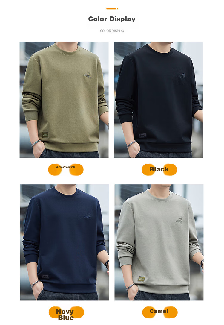 JEEP Sweatshirt for Men, Spring And Autumn Round Neck Long Sleeve T-Shirt, Loose Casual Clothing for Men, Black, XL 8