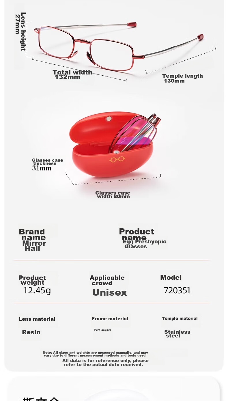 Jingpintang Folding Reading Glasses for Women, High-Definition Anti-Blue Light Portable Protective Eyewear Reading Glasses, JINGDONG Flagship Store Authentic Product 100 Degrees 10