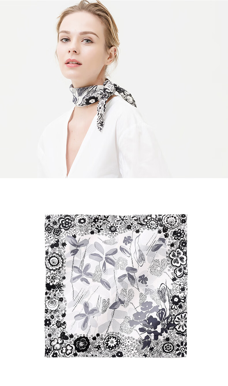 MARJA KURKI Mid-Autumn Festival Gift, 100% Mulberry Silk Scarf, Mother's Silk Scarf, Ladies Gift Box Set, Everything for You Black 9