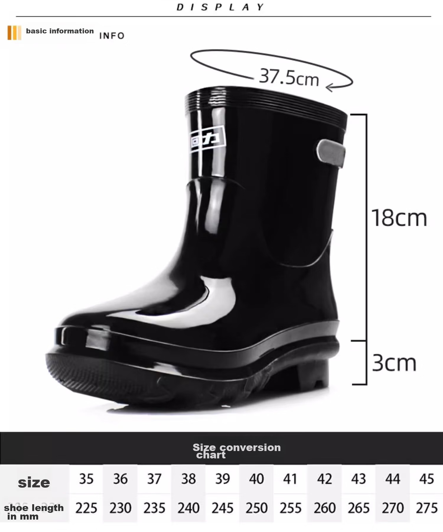 Warrior Men's Short Rain Boots Adult Rubber Shoes Overshoes Waterproof Shoes Kitchen Shoes HLS28 Black 35 2