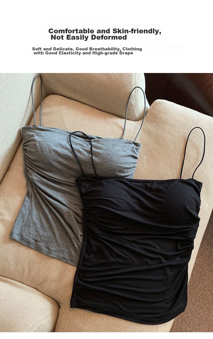 FitonTon Pleated Camisole Tank Top for Women with Built-In Bra Pads, Wearable As Outerwear Or Inner Layer, Beautiful Back Design, Sports Undershirt, Sleeveless T-Shirt 4