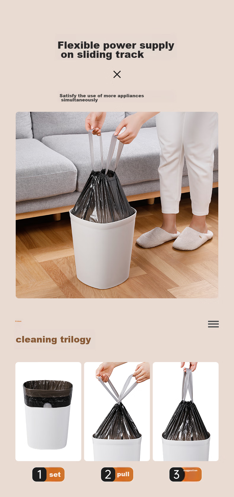 MARYYA [Ren Jialun's Choice] Drawstring Garbage Bags, Black, 45*50cm, 100 Pieces, 1 Micron Thick, Tear-Free, for Kitchen, Home And Office Use 3